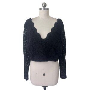 City Studio Y2K Lace Crop Top Womens 16W Black Lace Long Sleeve Boho Whimsigoth
